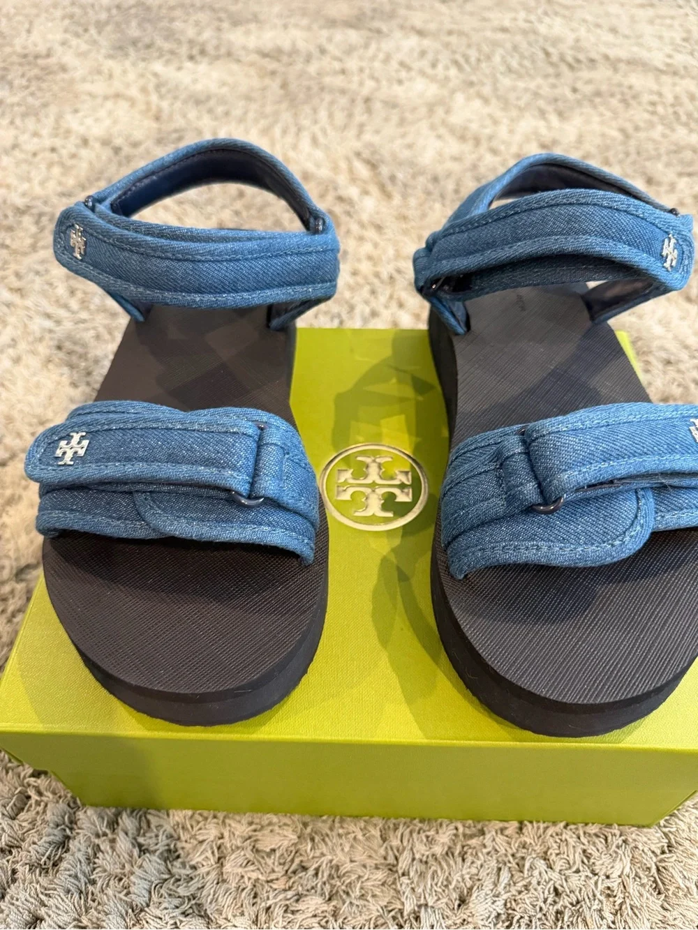 Tory Burch Denim Blue Strap Sandals with Logo Hardware